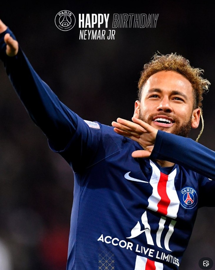 效力173场贡献118球80助，巴黎官方晒照祝内马尔34岁生日快乐